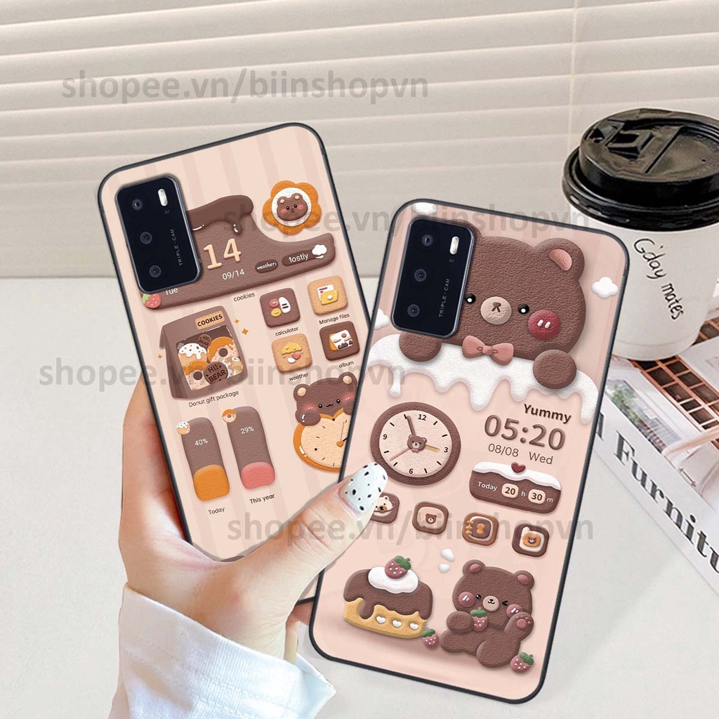 Ốp Oppo A16 in 3D icon gấu nổi siêu xinh, siêu đáng yêu, cá tính phong cách