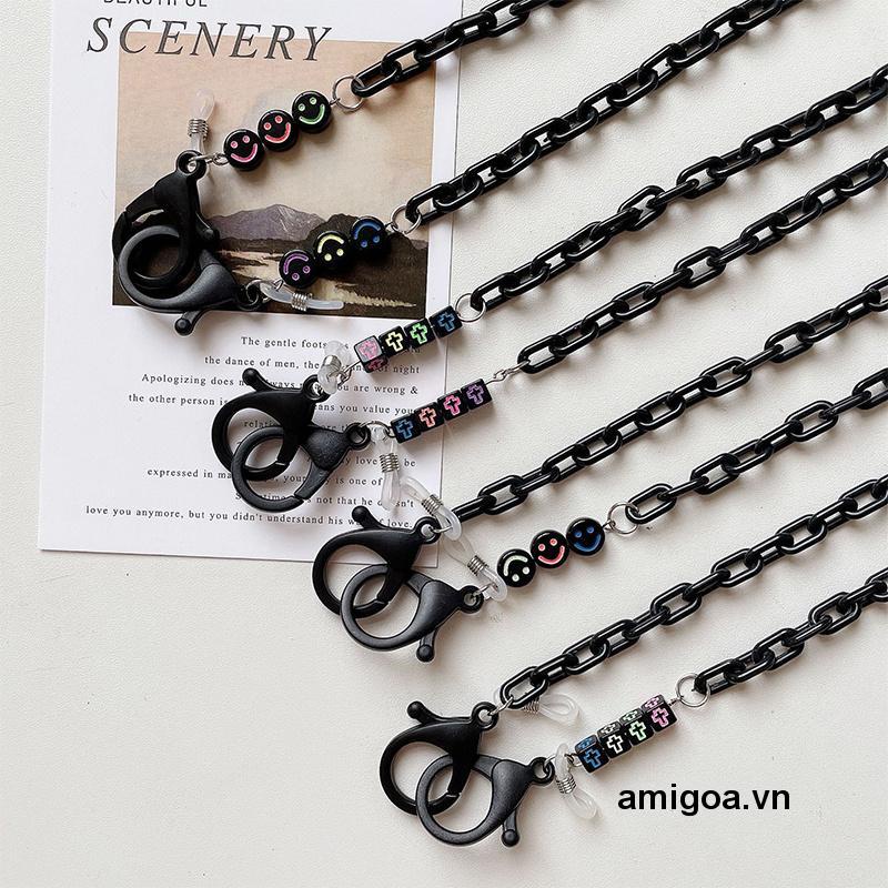 Dây Đeo Khẩu Trang Acrylic Hình Mặt Cười Màu Đen