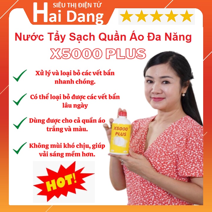 Nước Giặt Tẩy Quần Áo X5000 Plus, Đánh Bay Vết Ố Vàng Mốc Chăn Màn - Làm Đẹp Cho Vải Trắng - Vải Mầu