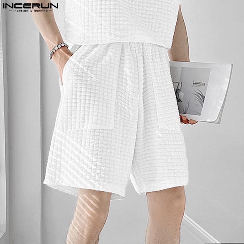 Bộ đồ thun nam INCERUN với áo tay ngắn cổ tròn và quần short thể thao năng động