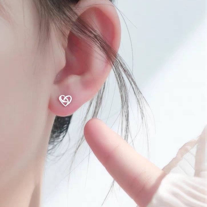 Bông tai Bạc ý 925 trái tim xoắn tròn hoa tai nữ tình yêu