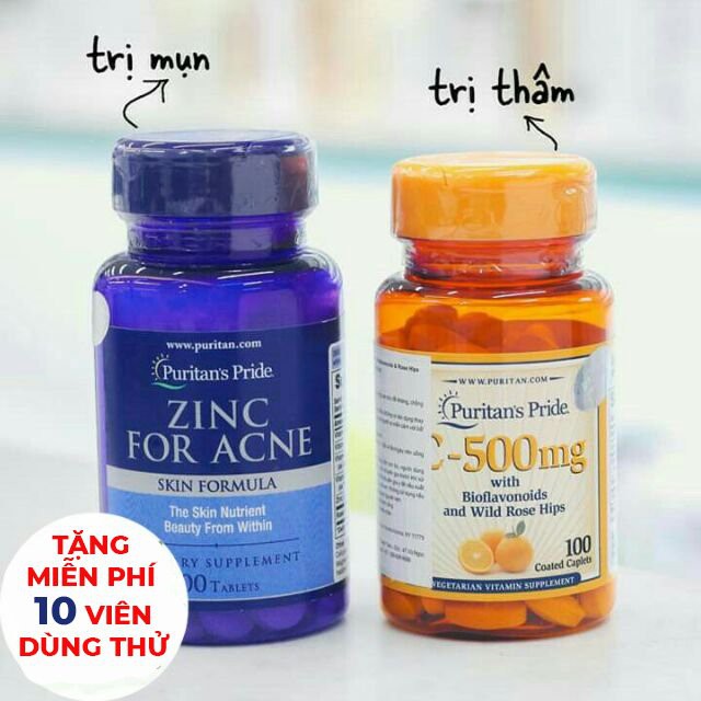 Combo Hoàn Hảo Ngừa - Giảm Mụn, Làm Mờ Vết Thâm Zinc for Acne & Vitamin C-500mg | BigBuy360 - bigbuy360.vn