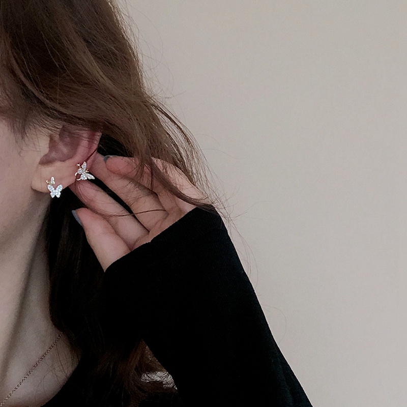 Khuyên Vành Tai Bạc Hình Bướm Đính Đá Pha Lê Phong Cách Cổ Điển Cho Nữ