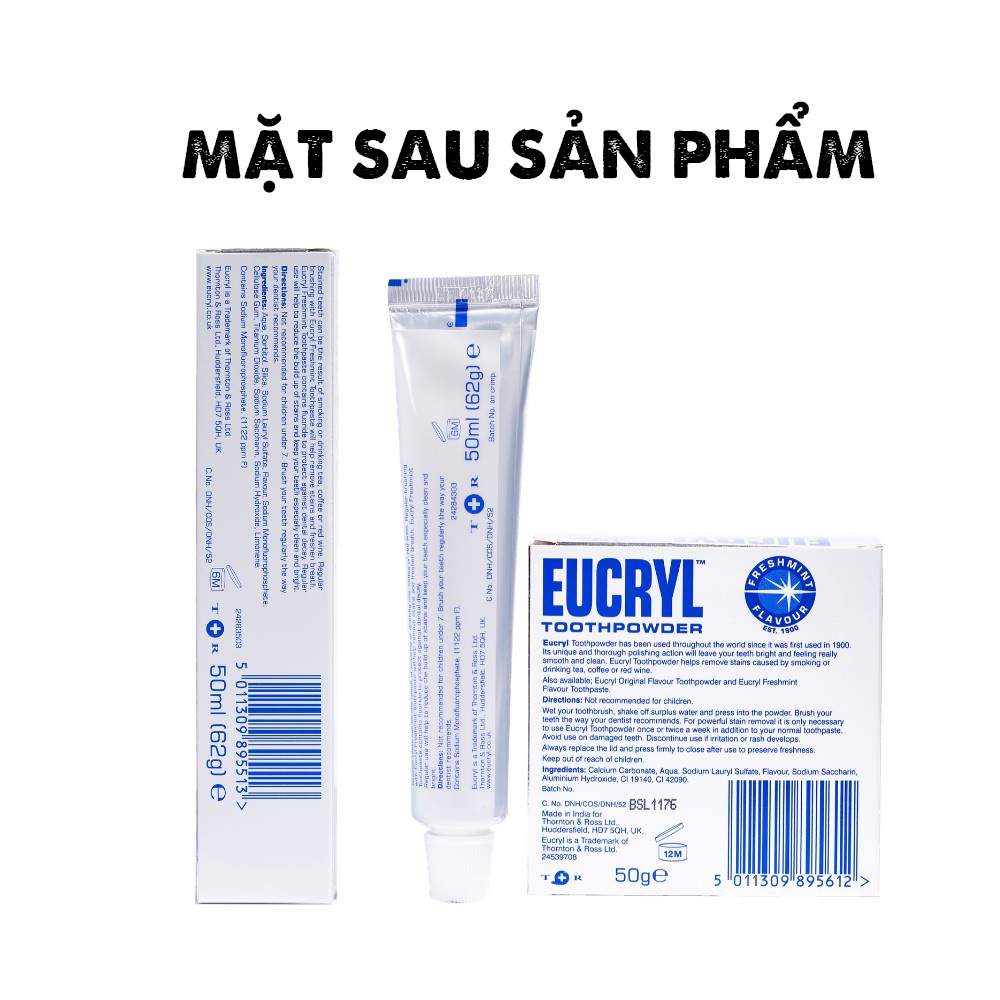 Kem Đánh Răng Tẩy Trắng Eucryl Toothpaste 62g Bột trắng răng  Anh Quốc Chính hãng