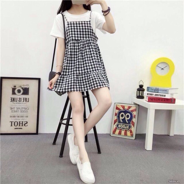 đầm may liền giả yếm