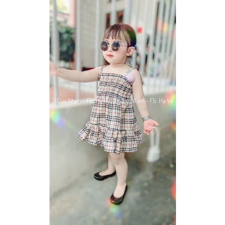 [ Ảnh thật ] Set váy thô kẻ nhún bèo kèm nón siêu xinh cho bé 🥰