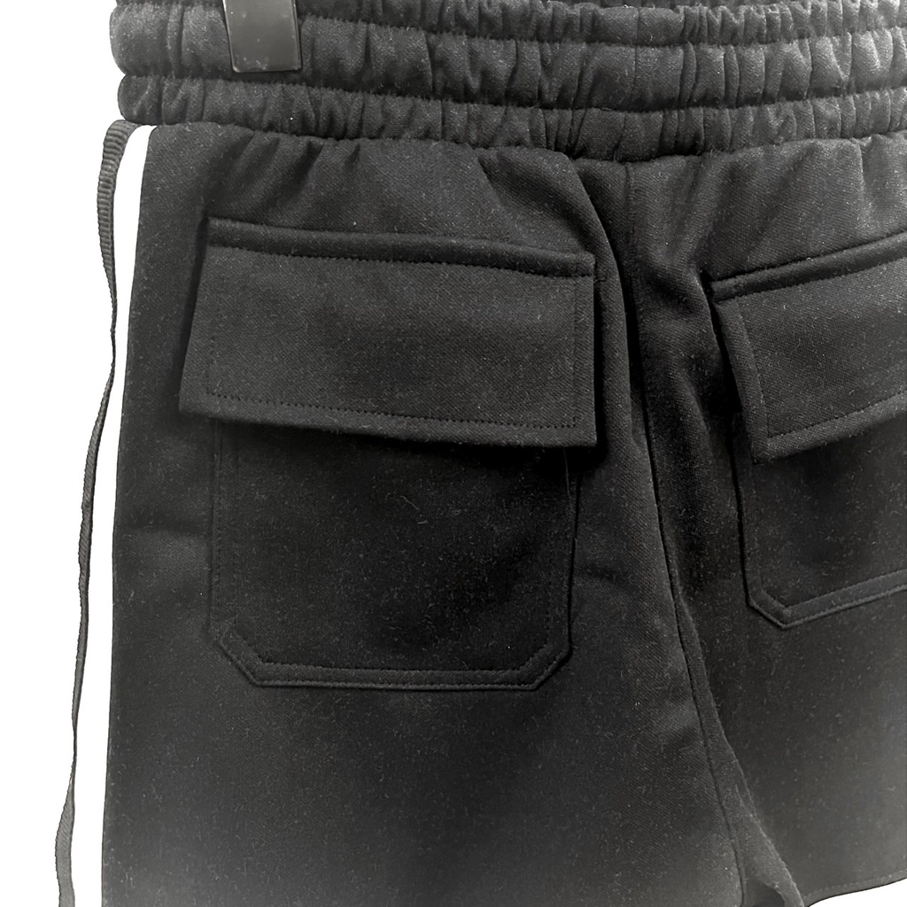 Quần short bóng chày túi hộp đen sọc trắng chất poly dày co giãn/ Basketball Black