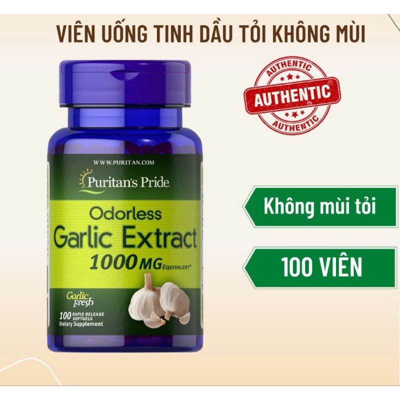 Viên uống tinh dầu tỏi odorless Garlic Extract 1000mg 100v puritan's Pride