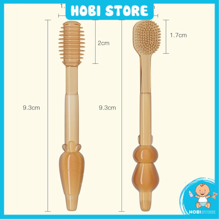 Set rơ lưỡi và bàn chải đánh răng silicon cho bé từ 0 - 18 tháng - Hobi Store