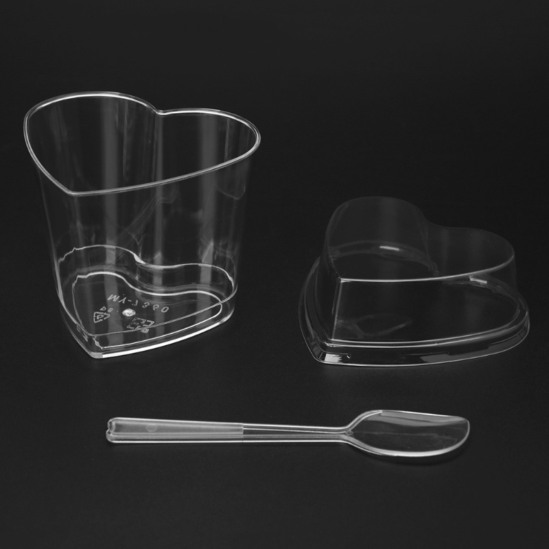 Set 10 cốc nhựa cứng hình trái tim kèm nắp và muỗng dùng một lần