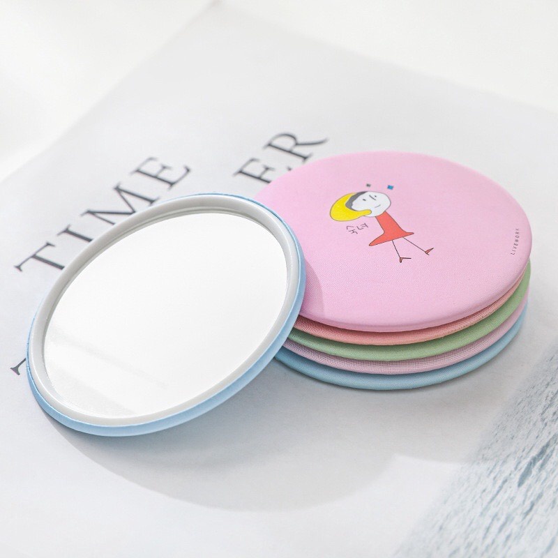 Gương trang điểm mini siêu cute cầm tay bỏ túi Hàn Quốc tiện lợi viền kim loại