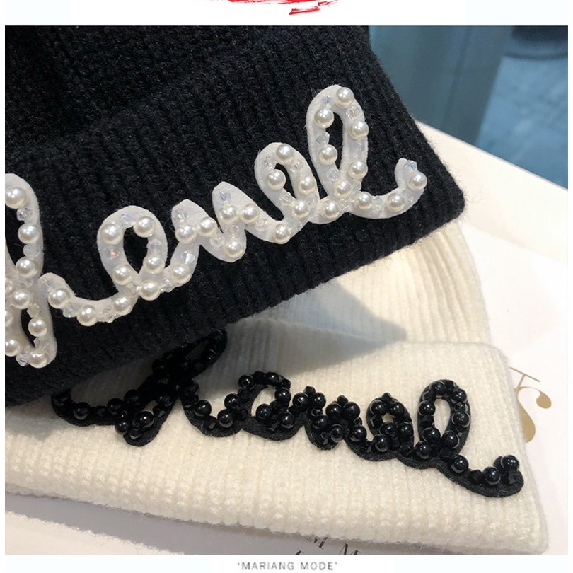 Mũ len đính ngọc trai giả thời trang nữ tính