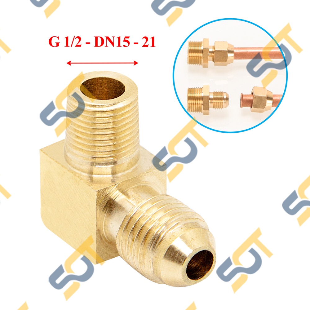 [HÀN ỐNG ĐỒNG] Co ren ngoài G 1/2 (21) nối côn lồi cho điện lạnh &amp; khí nén (Brass Flare Male Elbow)- Cong rắc co ren NPT