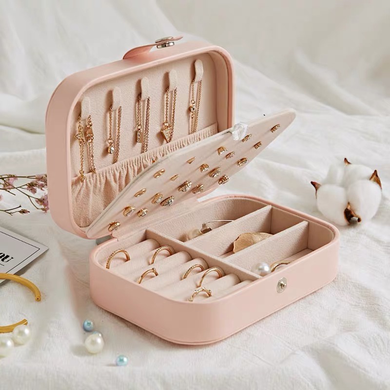 Hộp đựng trang sức bằng da thiết kế đơn giản phong cách Hàn Quốc