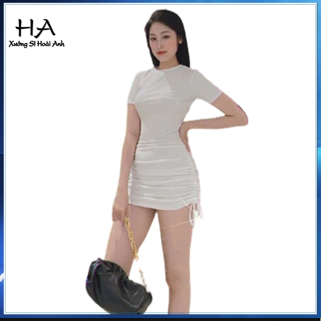 Váy Đầm Body Rút Dây Hở Eo Freesize &quot;ĐẦM RÚT DÂY HỞ EO NHÚN BỤNG 1 Bên Hông