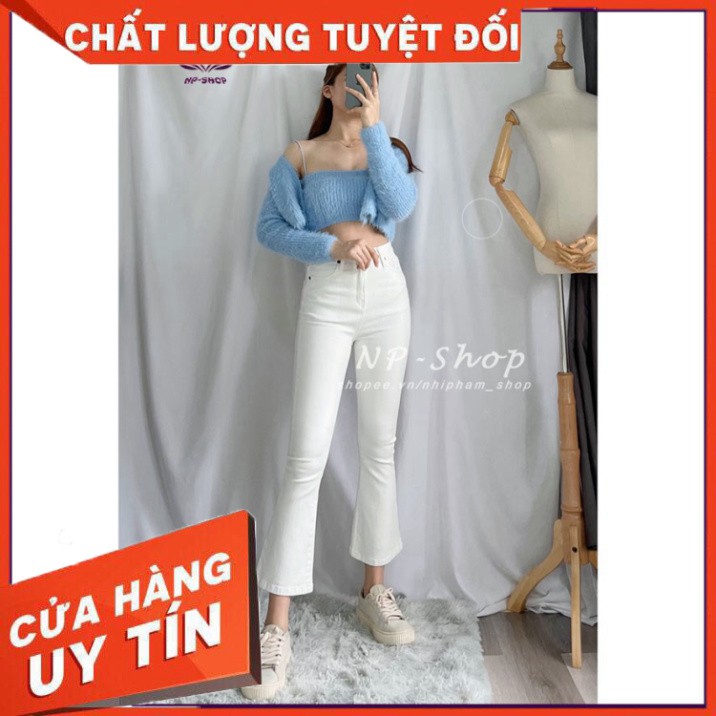 {Giá gốc} Quần jean ống loe 9 tấc lưng cao ⚡️ Quần bò lửng form ống bass vnxk 2 màu trắng đen -Shop