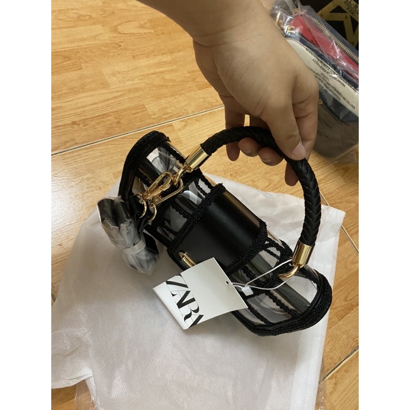 Túi nữ viền ren trong suốt bằng nhựa, túi xách tay thời trang vuông nhỏ thời trang ZA zr zara