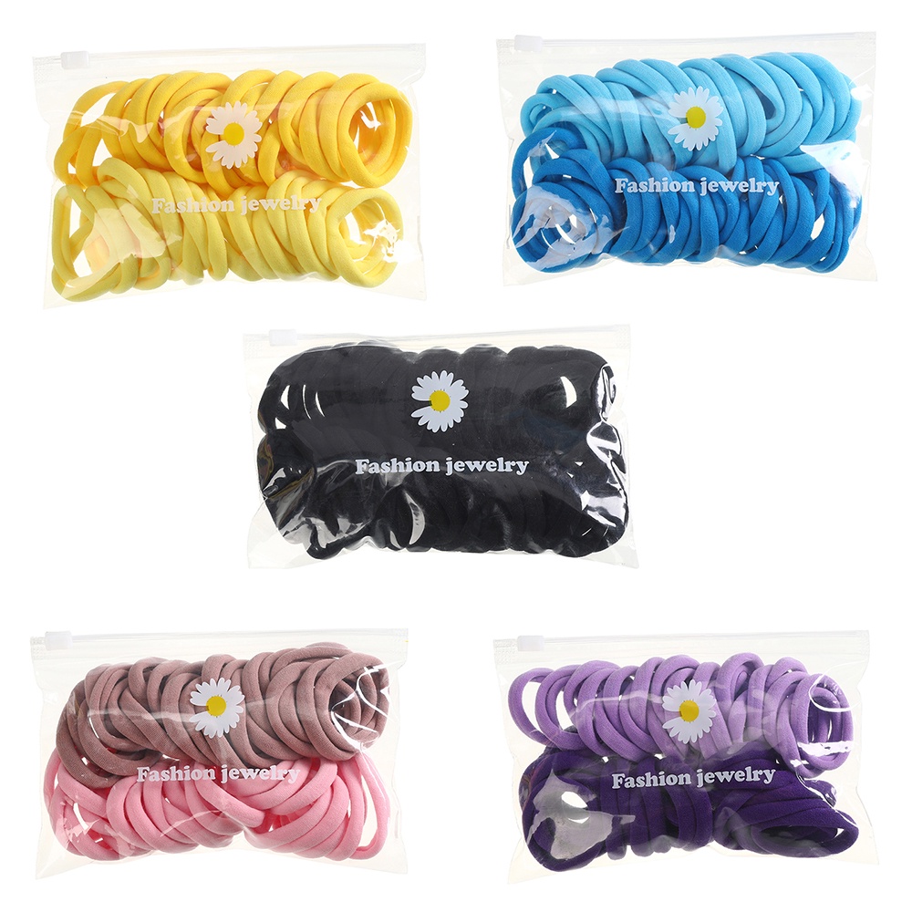 Set 50 dây buộc tóc Haimeikang cao su co giãn màu trơn phong cách Hàn Quốc