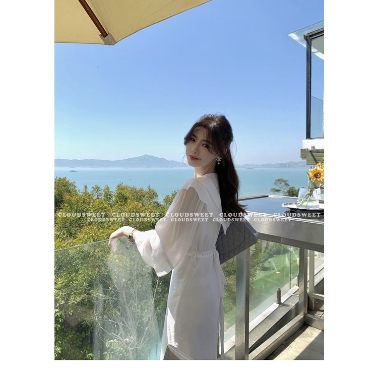 Đầm Tay Phồng Cổ Chữ V Thiết Kế Đơn Giản Thời Trang Theo Phong Cách Hàn Quốc