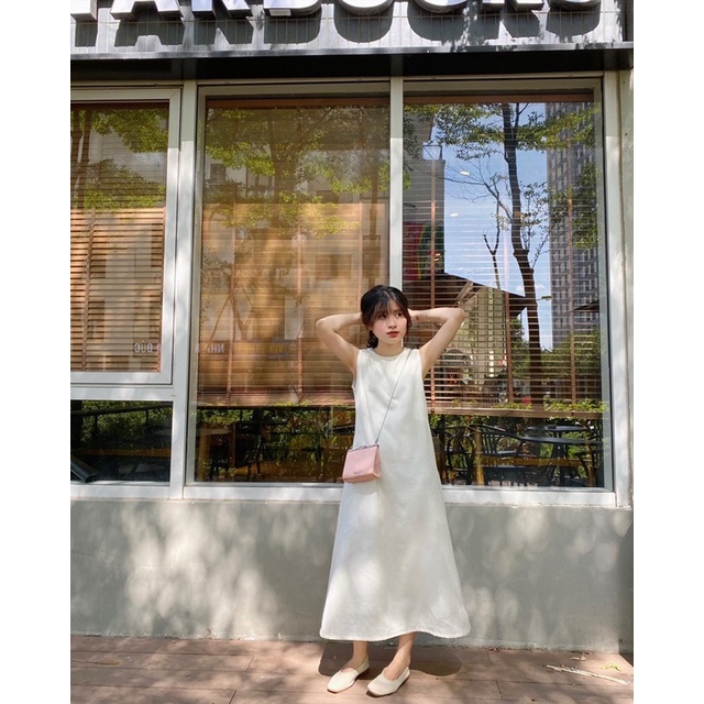 Nimi - Đầm trắng tweed Maxi sleeve dress