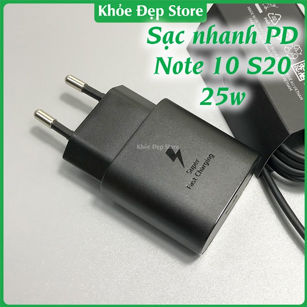 Củ sạc Samsung siêu nhanh 25w super fast charging zin hãng máy Note 10 20 S21 S21 plus ultra type C PD chính hãng