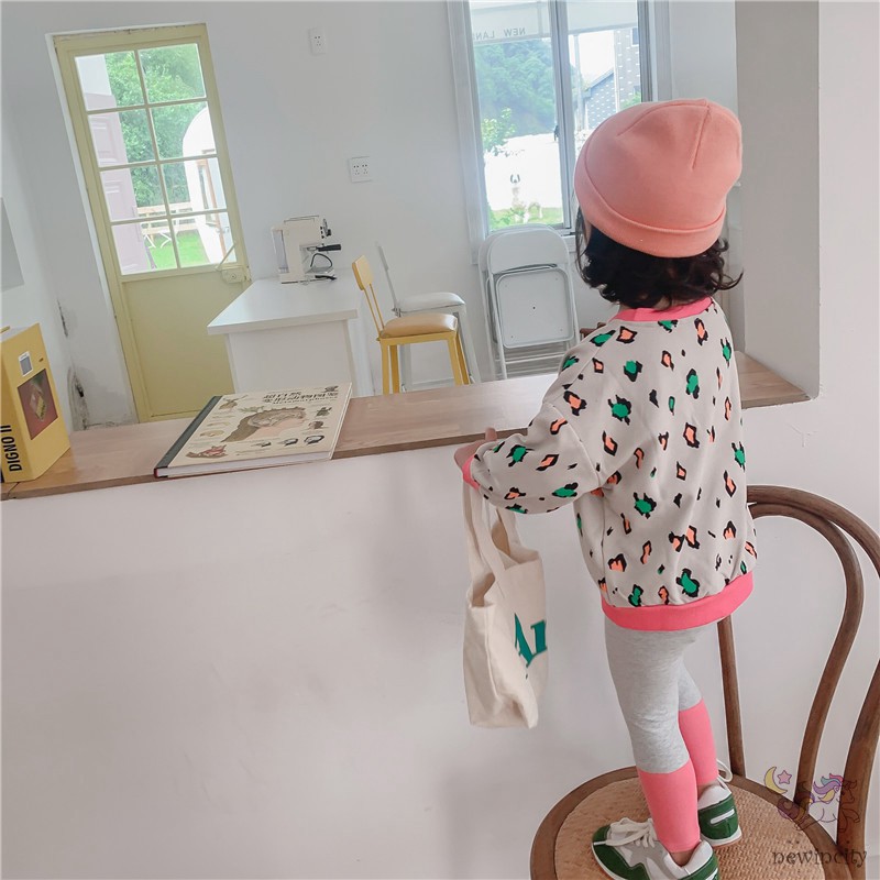 Set áo Sweater in họa tiết da báo kèm quần dài bằng chất liệu cotton thời trang cho bé gái