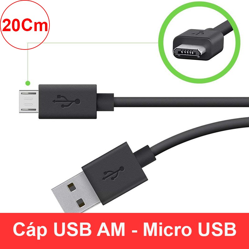 Cáp Micro USB ngắn 20Cm sạc cấp nguồn cho Smartphone Máy tính bảng nhanh chóng