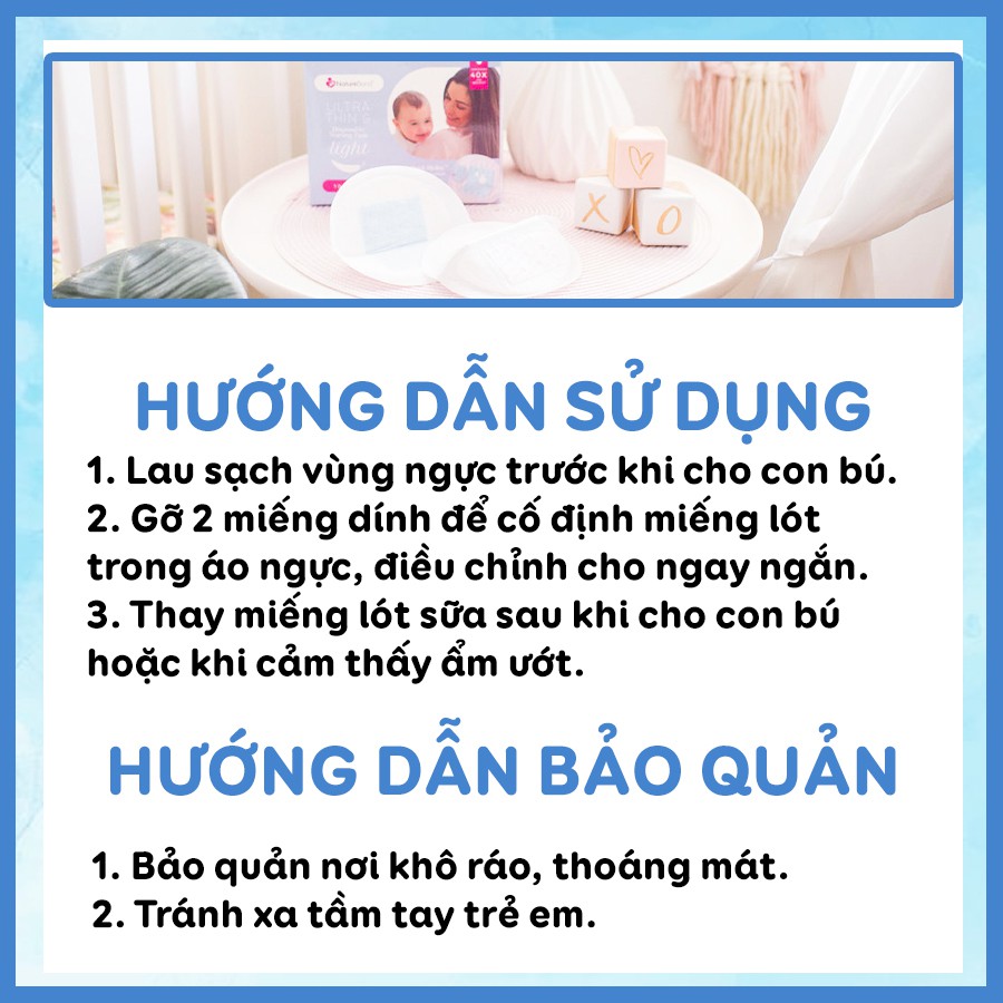 Lót Thấm Sữa Mỏng Nhất Thế Giới Naturebond dùng 1 Lần Polymer Nhật Bản Thấm 40 Lần Trọng Lượng
