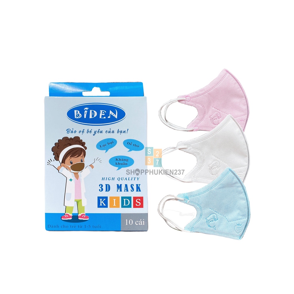 Khẩu trang 3 lớp 1 hộp 10 cái Biden vải sms cao cấp cho bé hàng công ty Cửu Long