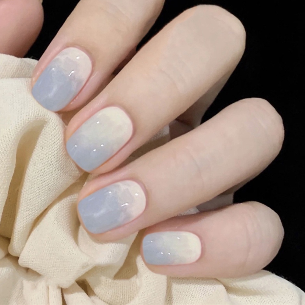 Set 24 móng tay giả YADORNOS màu xanh dương gradient có thể tháo rời cho nữ