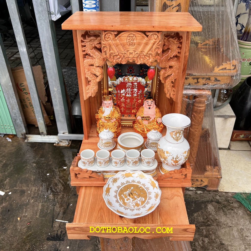 COMBO3 Bộ bàn thờ thần tài gỗ xoan ngang 35cm– Vàng