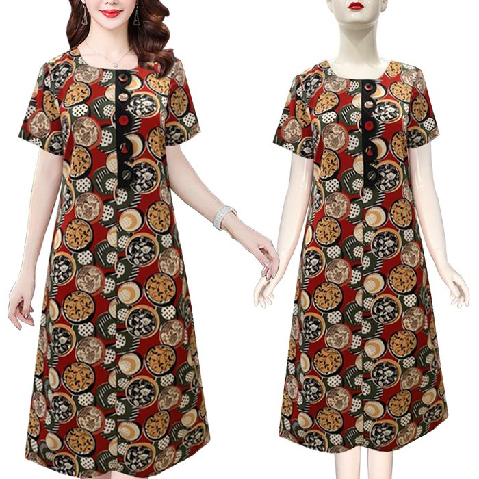 Đầm Trung Niên Dáng Suông Giấu Bụng Cho Mẹ Kiểu Đầm Suông Lụa U50 U60 Phối Màu In Hoạ Tiết 3345 3346 3347