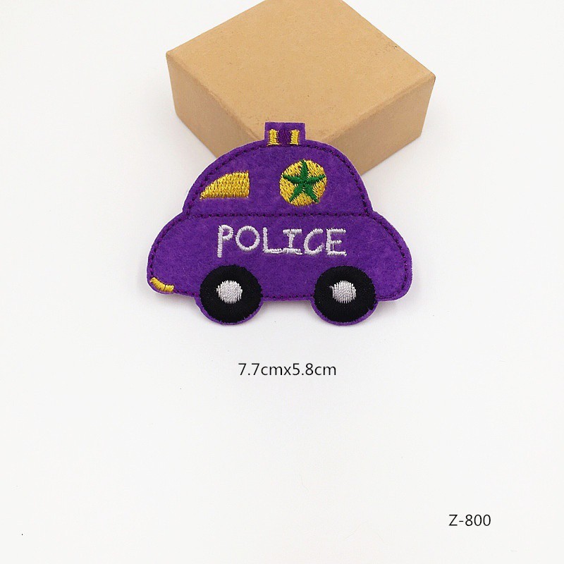 Miếng vải thêu/ủi hình xe cảnh sát dễ thương để trang trí quần áo
