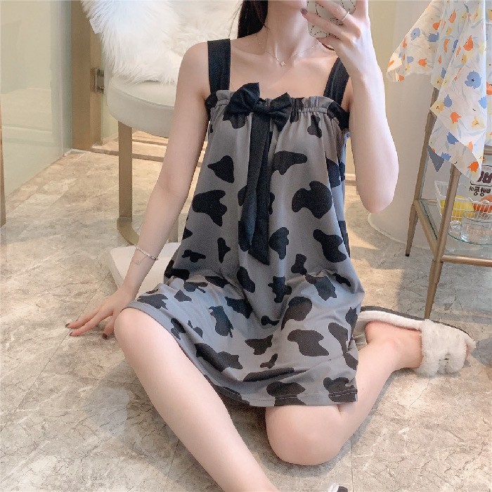 Váy Ngủ 2 dây Bò Sữa - Váy mặc nhà chất cotton mềm mát dễ thương V291