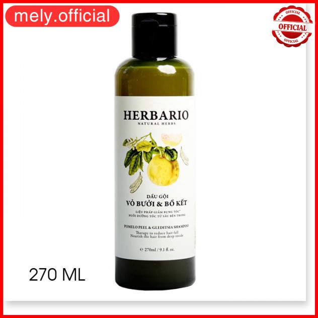 Dầu Gội Vỏ Bưởi Bồ Kết HERBARIO giảm rụng tóc, phục hồi tóc, giúp tóc khỏe mạnh mềm mượt 270ml