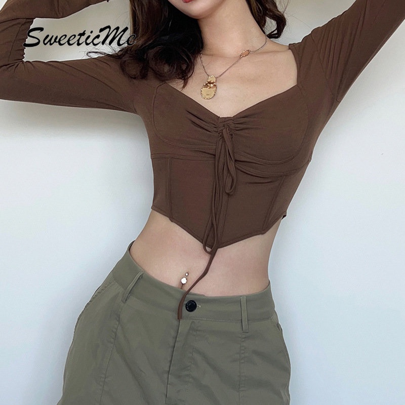 Áo Thun Tay Dài Dáng Ôm Màu Trơn Thời Trang   Quyến Rũ Cho Nữ