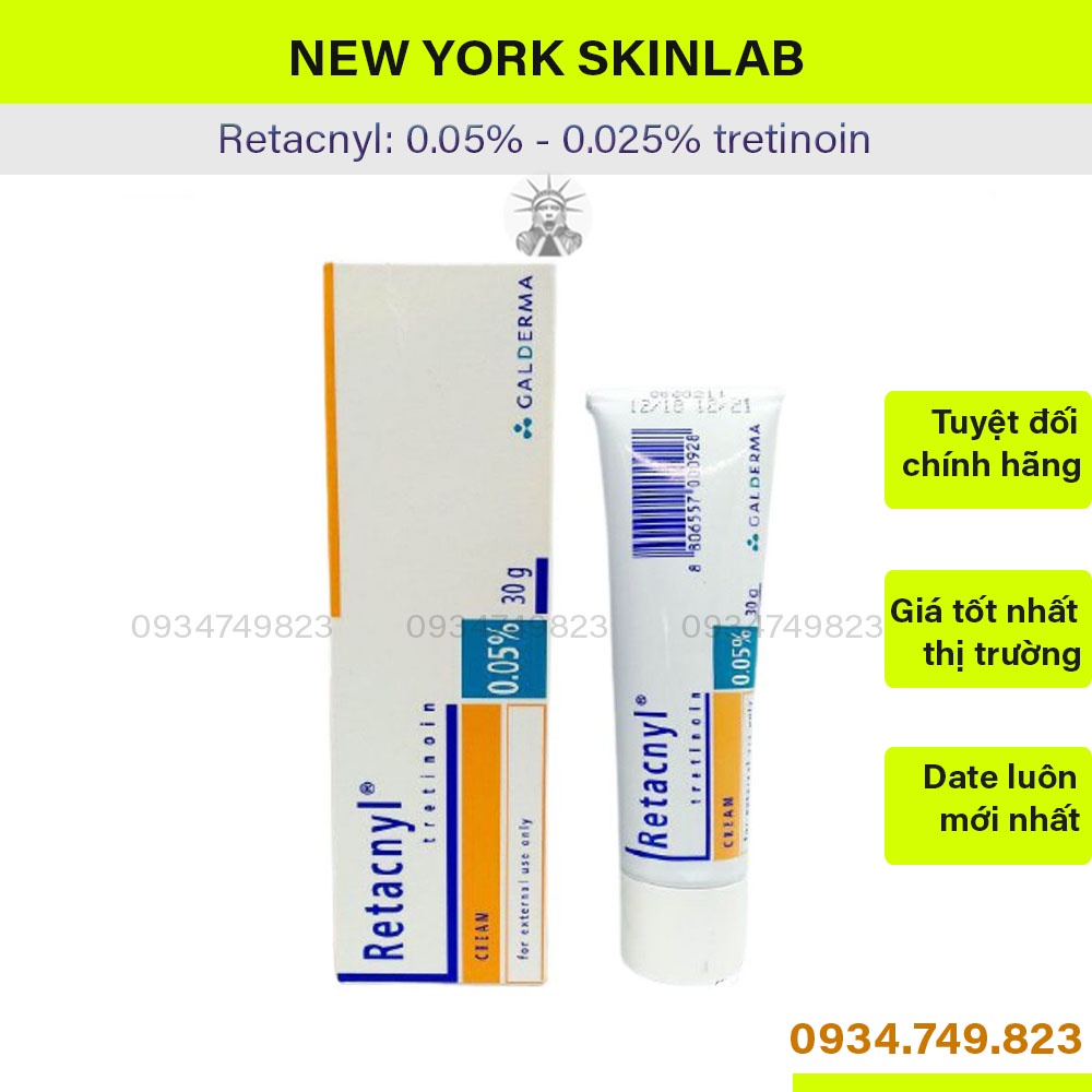 Tretinoin Retacnyl cream (30g) 0.1%, 0.05% và 0.025% tretinol Aret, tre gel giúp giảm mụn, chống lão hóa