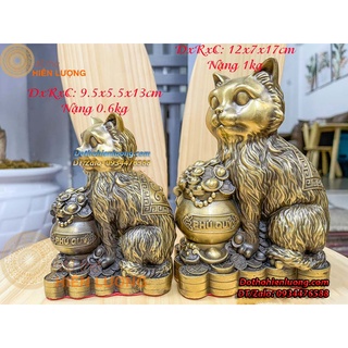 Tượng linh vật mèo phú quý bằng đồng đẹp - bộ tượng 12 con giáp