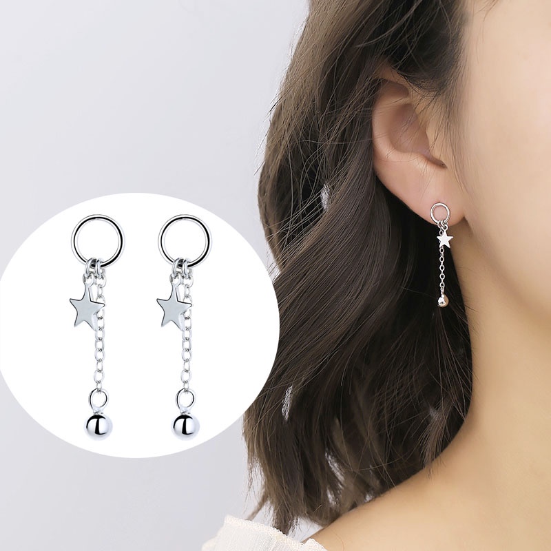 Bông Tai Dáng Dài Hình Ngôi Sao Màu Bạc Thời Trang Dễ Thương Cho Nữ