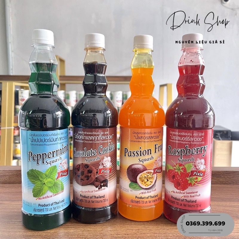 Siro (Syrup) Thái Lan Pixie đủ vị 730ML Đào, Vải, Bạc hà, blue punch,đào, dâu...