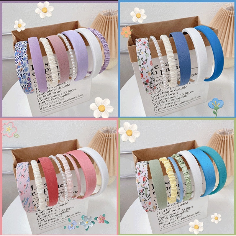 Set 3 băng đô vải hoa đính ngọc trai phong cách thời trang mùa hè cho nữ