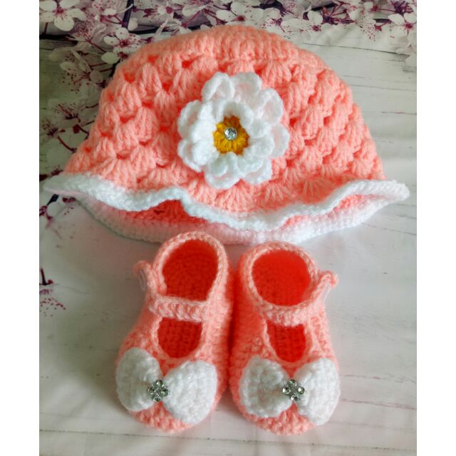 SET NÓN VÀ GIÀY CHO BÉ GÁI  MÀU CAM NGỌT