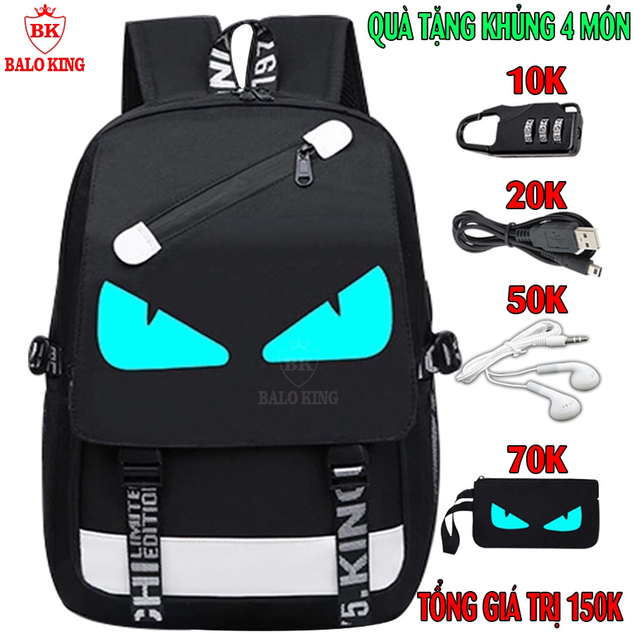 Balo nam nữ đi học thời trang phát sáng Baloking hình Mắt độc đáo - TẶNG cáp sạc USB - Cặp đi học HOT nhất 2021 - Hàng n