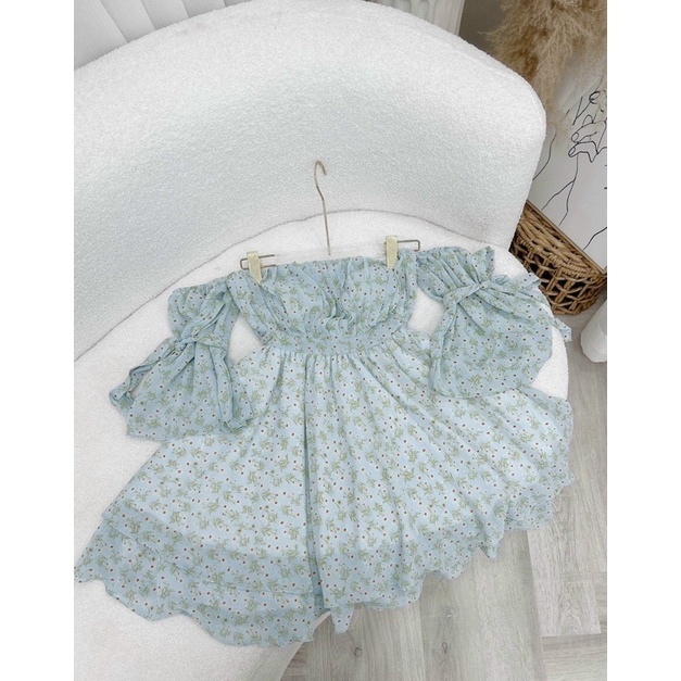 ĐẦM HOA RỚT TAY NƠ BO EO