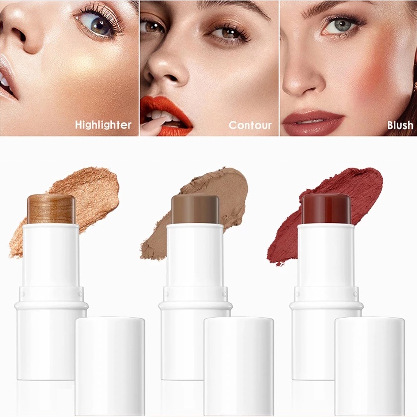 Thỏi Phấn Má Hồng/Phấn Mắt/Tạo Khối/Bắt Sáng/Tạo Khối Trang Điểm Mặt Màu Sắc Long Lanh 3 Trong 1