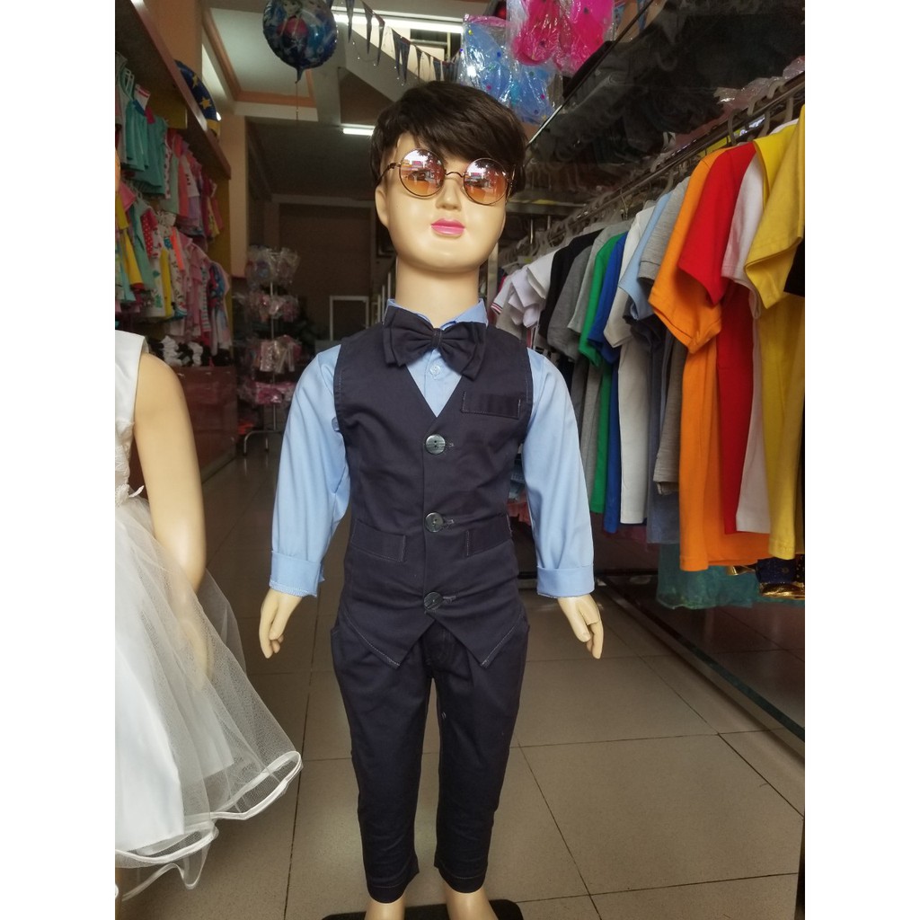Bộ vest gile 4 món tay dài phong cách lịch lãm cho bé trai diện Noel và tết