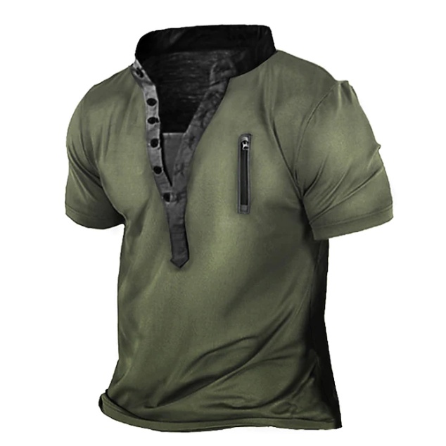 Áo Thun Nam Henley Màu Trơn Cổ Đứng Cài Nút Size Lớn Phong Cách Vintage Cơ Bản