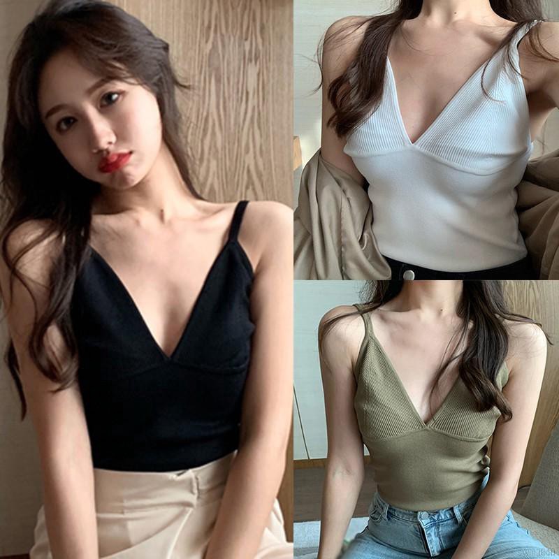 Áo lửng không tay cổ chữ V khoét sâu quyến rũ thời trang dành cho nữ