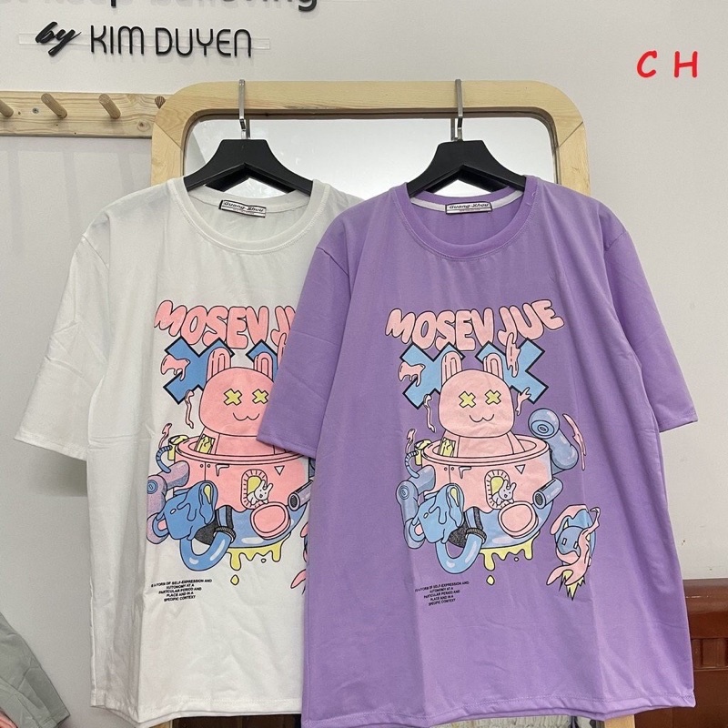 [Bán Sỉ] Áo thun cotton tay lỡ dáng rộng unisex gấu mosevjuve freesize 38-65kg
