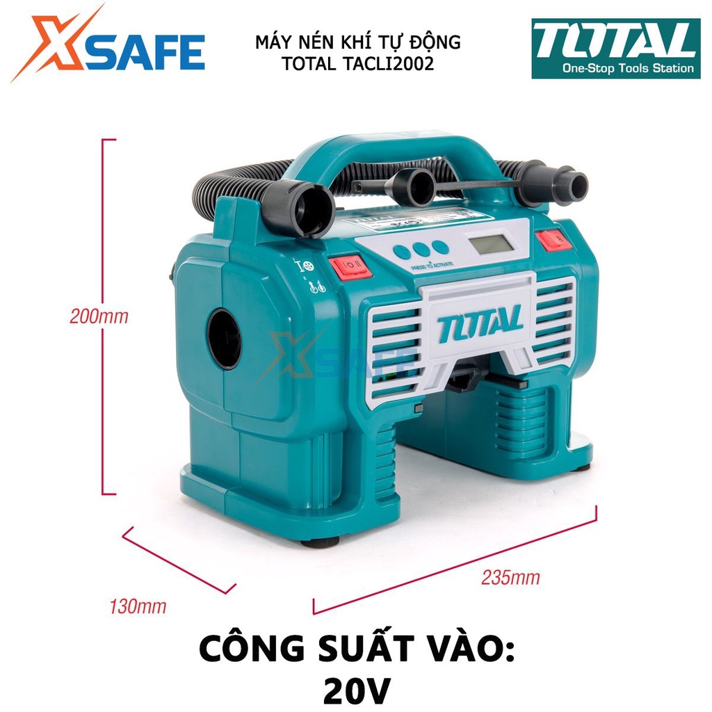 Máy nén khí tự động dùng pin TOTAL TACLI2002 áp suất tối đa 160PSI, kèm theo 3 đèn LED, không kèm theo pin sạc - xsafe